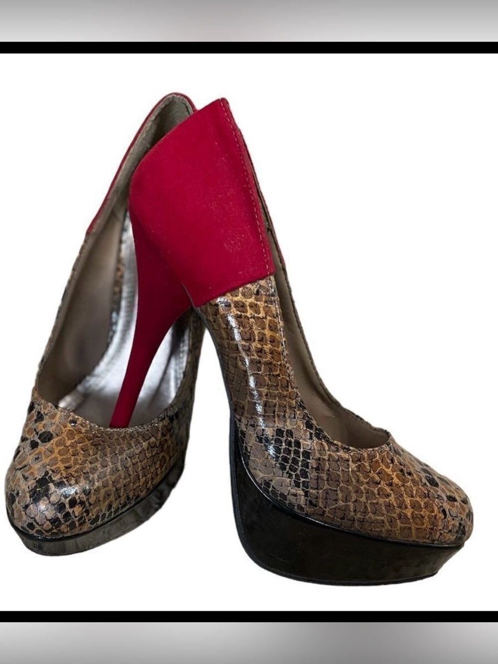 Red and Snakeskin effect Stilettoes Size 9 Rouge
